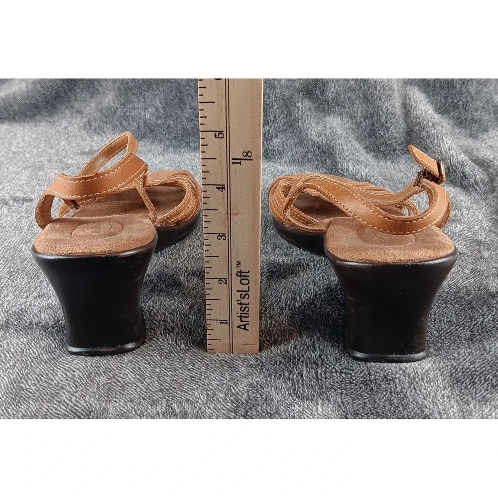Dr Scholls Womens Tan Leather‎ Wedge Sandals Ankle Strap Comfort Shoes Size 7.5